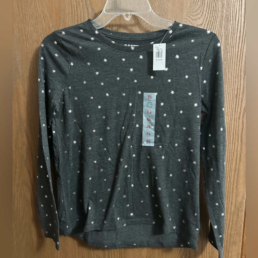 NWT old navy soft long sleeve T heathered black with silver stars XL